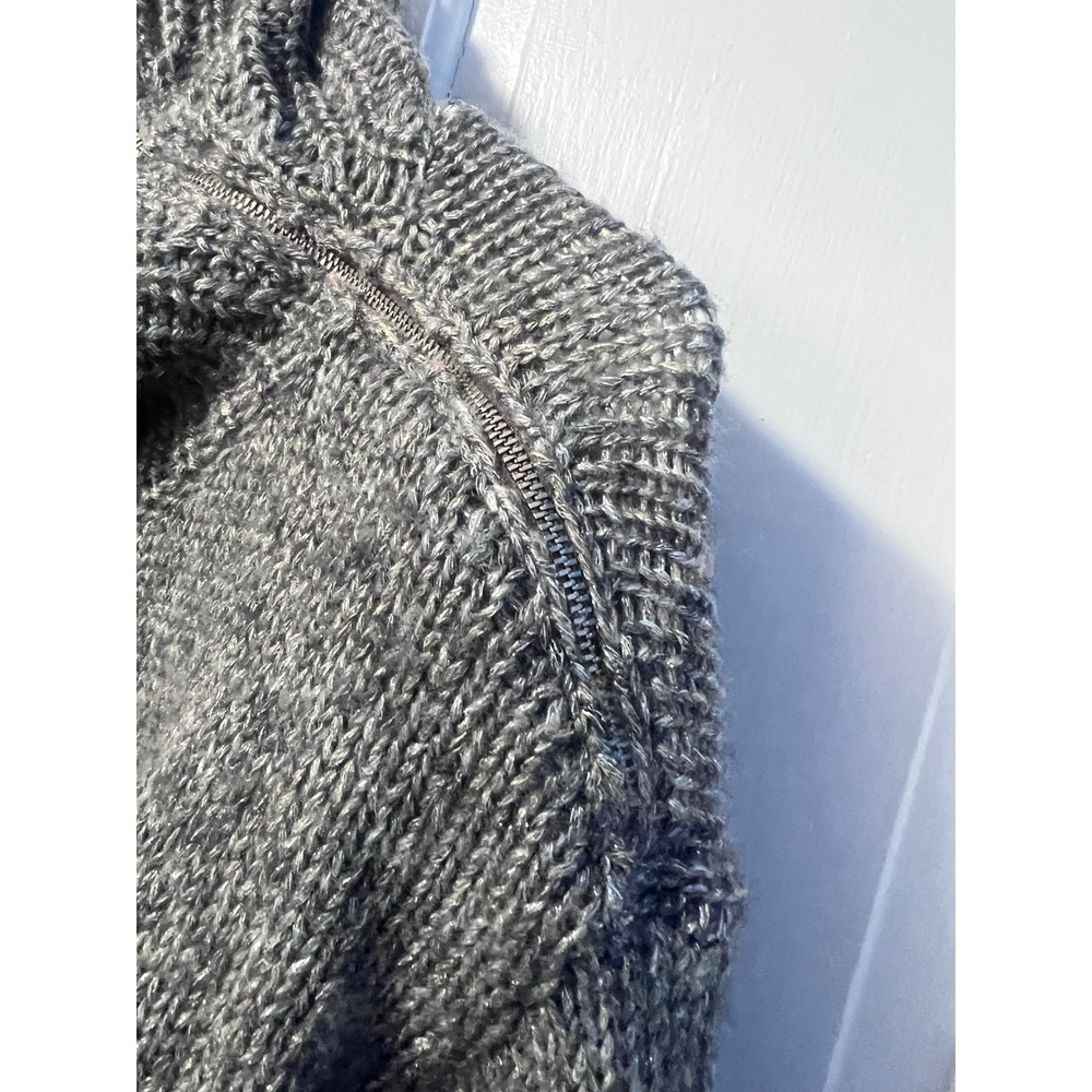 White House Black Market Zip Neck Sweater S Gray Chunky Knit - Picture 6 of 10